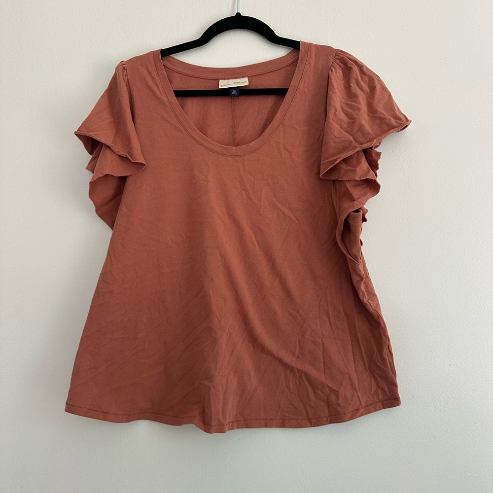 Universal Thread Terracotta Rust Flutter Sleeve Scoop Neck Knit Top XXL